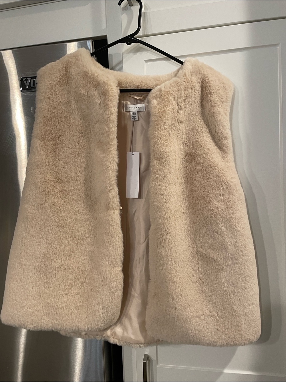 Topshop Plush Faux Fur Vest in Beige